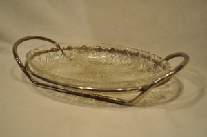 34,0 cm / 1,47 kg - SZKLANA PATERA - KABARET NA POSREBRZANYM STELAŻU