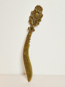 (XIX / XX w) SECESJA - ZABYTKOWY MOSIĘŻNY NÓŻ (19,0 cm / 51 g) DO LISTÓW KOPERT