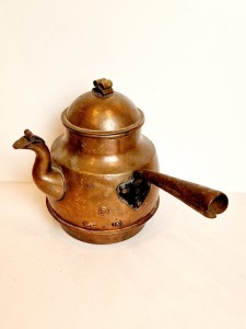 (XIX / XX w) ZABYTKOWY MIEDZIANY PODGRZEWACZ / ZAPARZACZ - CZAJNIK Z FAJERKĄ