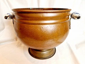 (XIX / XX w) ZABYTKOWA WIELKA (44,0 cm / 1,7 kg) MIEDZIANA DONICA - KWIETNIK