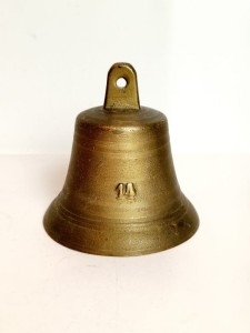 (XIX / XX w) MASYWNY (9,5 cm / 401 g) NUMEROWANY (14) DZWONEK Z BRĄZU