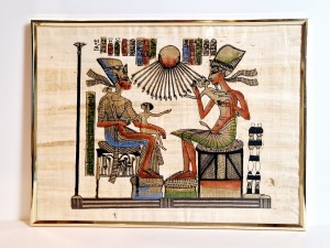 40,5 cm x 30,5 cm / PAPIRUS - OBRAZ W OSZKLONEJ RAMIE / PAMIĄTKA Z EGIPTU