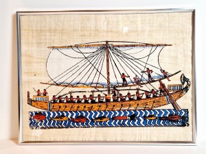 40,5 cm x 30,5 cm / PAPIRUS - OBRAZ W OSZKLONEJ RAMIE / PAMIĄTKA Z EGIPTU