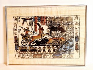 40,5 cm x 30,5 cm / PAPIRUS - OBRAZ W OSZKLONEJ RAMIE PAMIĄTKA Z EGIPTU