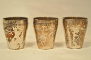 3 szt. / HEFRA (MET) - MAŁE POSREBRZANE KIELISZKI