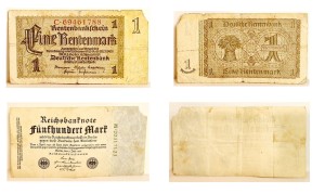 DWA BANKNOTY / 1937 EINE (1) RENTENMARK, 1922 FUNFHUNDERT (500) MARK