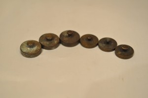 (XIX / XX w) 3 x 10 g, 3 x 20 g / STARE ODWAŻNIKI HANDLOWE Z BRĄZU