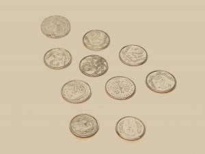 (1989, 1990) 10 szt. - POLSKIE MONETY 1 zł, 2 zł, 5 zł (aluminium)