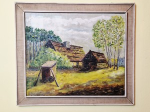 (1981) GŁOGÓW / W. HALKOCZY - OBRAZ OLEJNY 61,0 cm x 52,5 cm / PEJZAŻ WIEJSKI - ZAGRODA