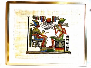 PAPIRUS - OBRAZ (52,0 cm x 42,0 cm) W OSZKLONEJ RAMIE PAMIĄTKA Z EGIPTU