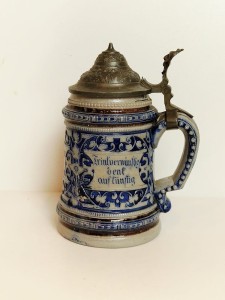 (XIX / XX w) SZKLIWIENIE SOLNE - ZABYTKOWY KUFEL KAMIONKOWY Z POKRYWKĄ