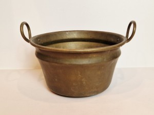 (I poł. XX w) ZABYTKOWY MASYWNY (28,0 cm / 914 g) GARNEK KOCIOŁEK Z BRĄZU