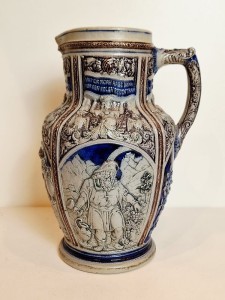 (XIX / XX w) NIEMCY / MALATURA KOBALTOWA 3D - DUŻY DZBAN KUFEL KAMIONKOWY