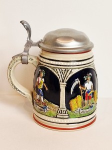 (l. 60 / 70-te XX w) STARY SYGNOWANY KOLEKCJONERSKI KUFEL CERAMICZNY