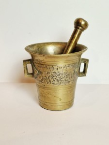 (XIX / XX w) ZABYTKOWY MASYWNY (8,0 cm / 738 g) MOŹDZIERZ MOSIĘŻNY