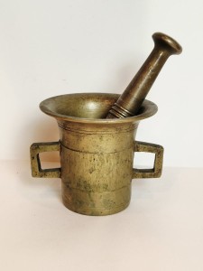 (XIX / XX w) ZABYTKOWY MASYWNY (8,7 cm / 1,02 kg) MOŹDZIERZ MOSIĘŻNY