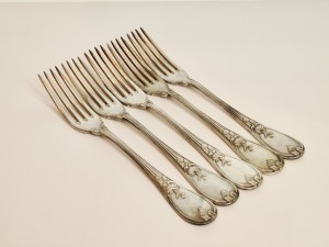 (1896 - 1900) WARSZAWA / 5 szt. - WIDELCE OBIADOWE FRAGET PLAQUE WZÓR TRIANON