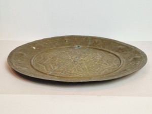 (I poł. XX w) ORIENT / DUŻY (34,7 cm / 801 g) MOSIĘŻNY TALERZ PATERA TACA