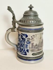 (XIX / XX w) SZKLIWIENIE SOLNE - ZABYTKOWY KUFEL KAMIONKOWY Z POKRYWKĄ