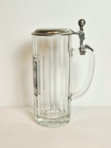 (l. 70 / 80-te XX w) SAHM - KOLEKCJONERSKI KUFEL SZKLANY Z CYNOWĄ POKRYWKĄ