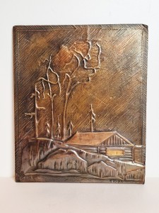 (1973) SYGNOWANY (EK-73) OBRAZ (23,5 cm x 28,0 cm) WYCISK MIEDZIANY