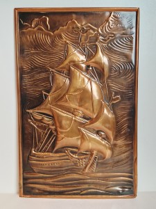 (1978) "ŻAGLOWIEC" - METALOPLASTYKA PLAKIETA (35,6 cm) WYTŁOK MIEDZIANY