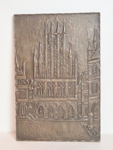 (I poł. XX w) "RATHAUS IN MUNSTER" - SYGNOWANA MASYWNA 2,43kg PLAKIETA Z BRĄZU
