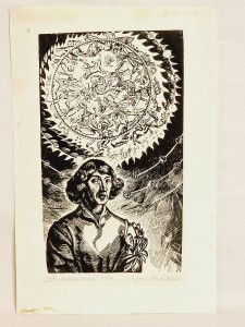 (1974) POZNAŃ / "KOPERNIKANA" (podpis autora) - LINORYT (1967) EUGENIUSZ MALDZIS / A4 (14,2 cm x 24,7 cm)